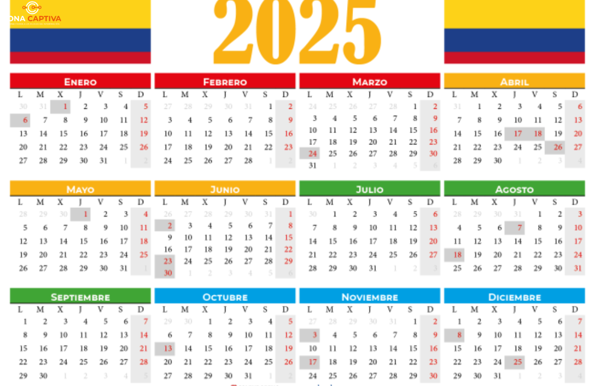 Calendario de Festivos en Colombia 2025: ¿Cuál es el mes con más puentes?